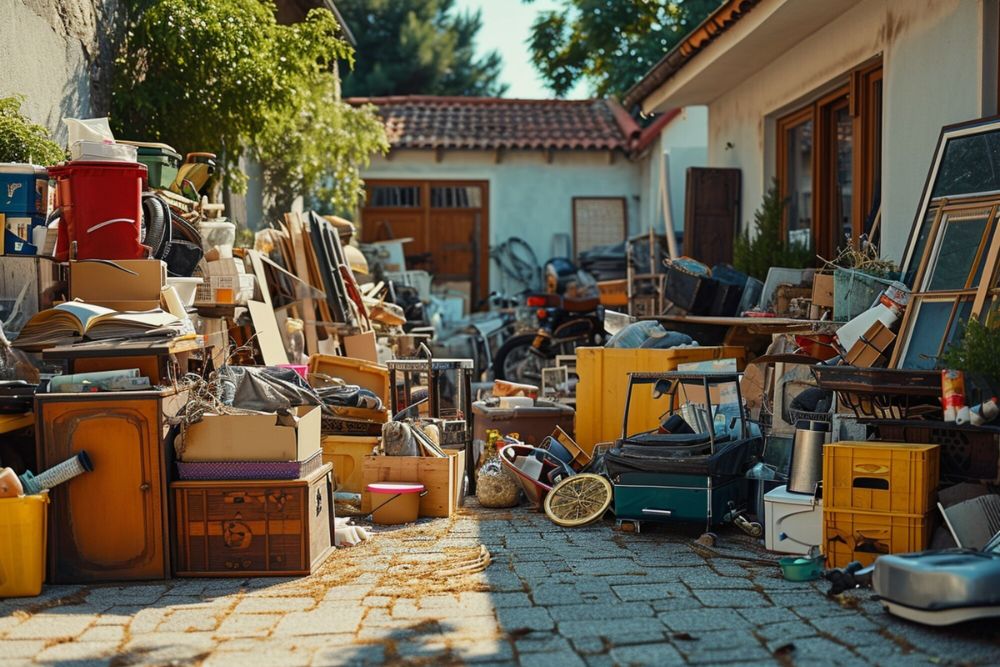 A busy street in Jacksonville, FL, cluttered with junk and furniture, highlighting the outdoor junk removal service's work.